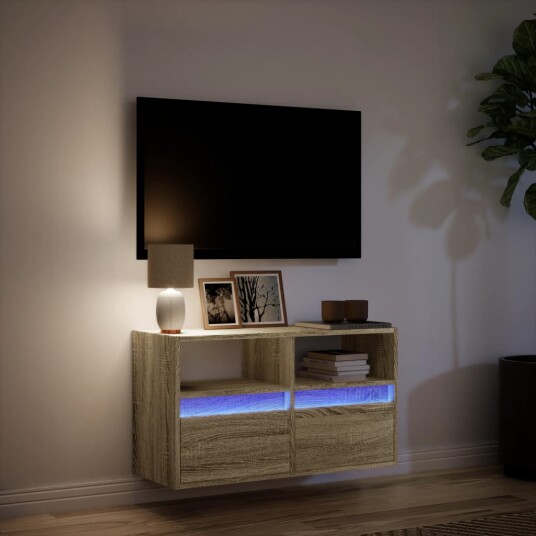  Vegghengt TV-benk med LED sonoma eik 80x31x45 cm 8721102968945