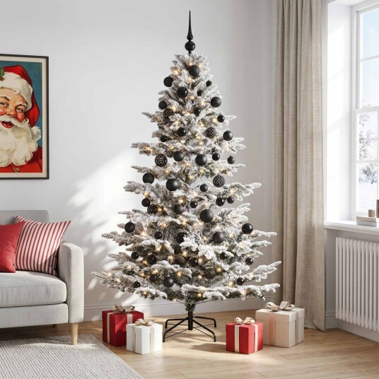 vidaXL Kunstig juletre med julekuler 240 cm 300 LED-lys Varmhvit