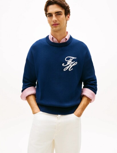 Tommy Hilfiger Chunky Cotton Crew Neck Navy XL