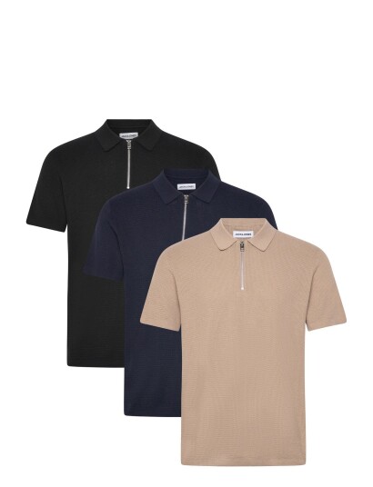 Jack & Jones Jjmax Knit Zip Polo Ss 3Pk Mp   Black   XL