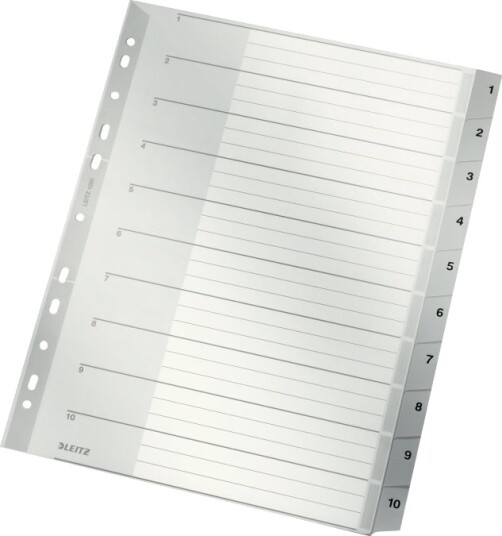 Leitz   Inndeler   10 Deler   Fortrykt: 1 10   For A4 210 X 297 Mm   Med Fliker   Grå