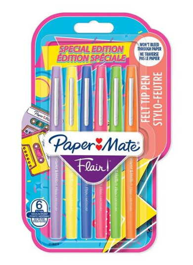 Paper Mate Flair filtpenner | Middels punkt (0,7 mm) | Assorterte retrofarger | 6 Stk