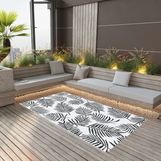 vidaXL Uteteppe hvit og svart 160x230 cm PP vidaXL Uteteppe hvit og svart 160x230 cm PP