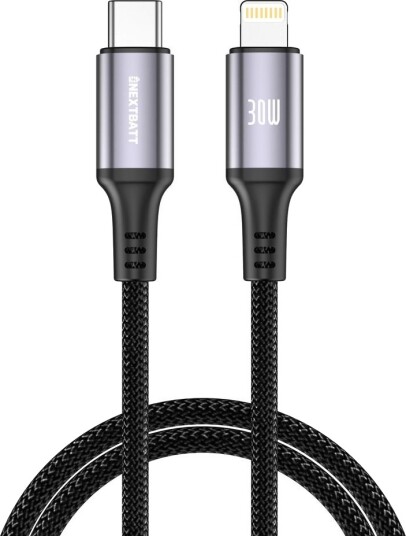 NEXTBATT USB-C til Lightning-kabel 30W, 2A, 2m - Svart