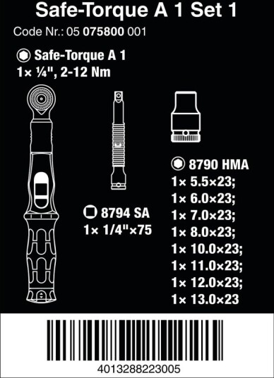 Wera Safe-Torque A 1 Klikkmomentnøkkel 1/4" 2-12 Nm Mekanisk Håndverktøy