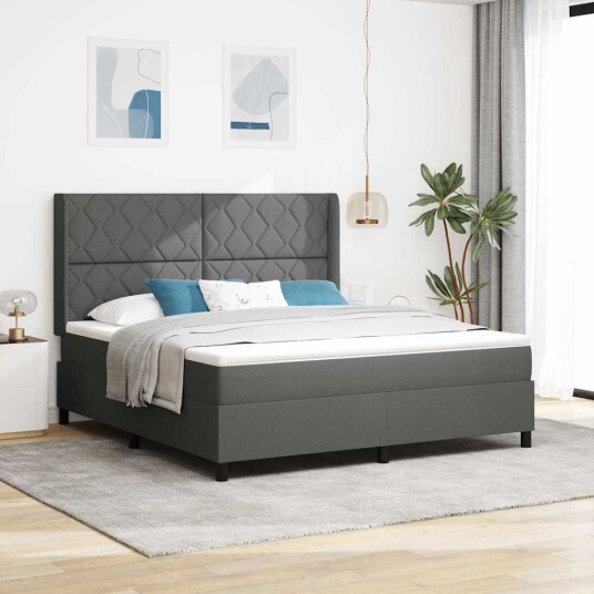 Box Spring Seng med Madrass og LED Mørkegrå 180x200 cm Stoff