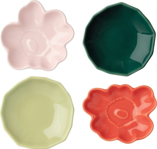Unikko/Kivet Sidetallerkener 4 pk Rosa / Mørkegrønn / Pear Unikko/Kivet Sidetallerkener 4 pk Rosa / Mørkegrønn / Pear