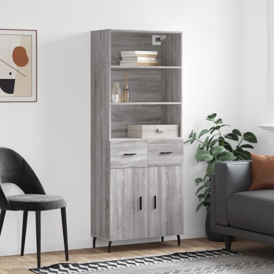 vidaXL Highboard grå sonoma 69,5x34x180 cm konstruert tre 8720845499570