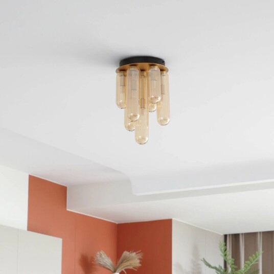 Lucande Freylin taklampe amber 7-lys glass
