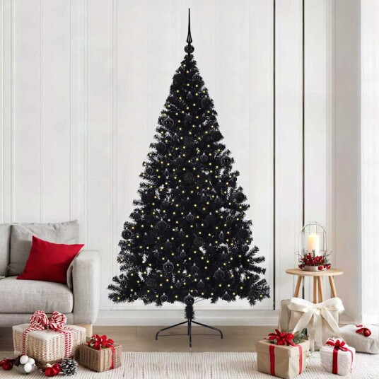 Kunstig Forhåndsopplyst Juletre med 300 LED Svart 210 cm PVC