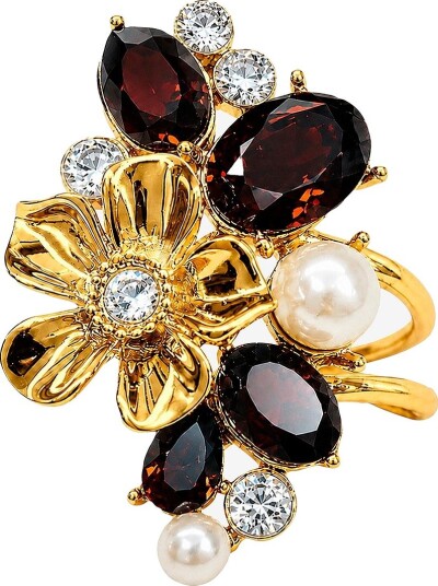 IOAKU Ring LA FLEUR GARDEN RING Gold/Crystal Brown 7 Gull