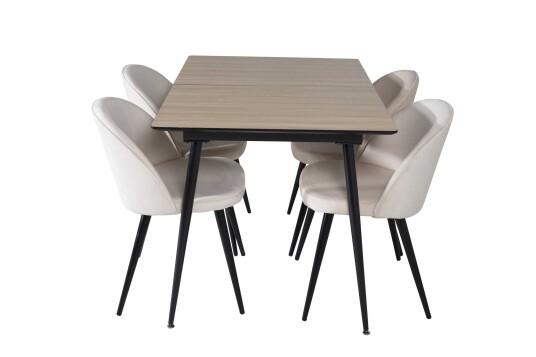 Venture Design Silar & Velvet spisegruppe Natur/svart 4 st stoler & bord 120 x 90 cm