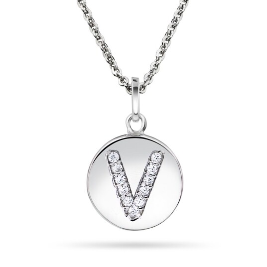 Pan Jewelry, Anheng i sølv med zirkonia bokstav V Pan Jewelry, Anheng i sølv med zirkonia bokstav V