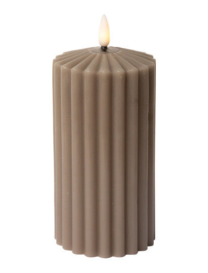 C"est Bon Striped Led Pillar Candle   Beige   H15CM