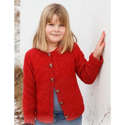 Red Hibiscus Jacket by DROPS Design Cardigan Strikkeoppskrift str 3 14 år