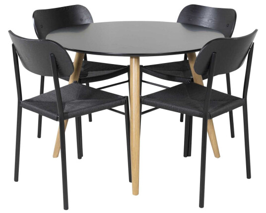 Venture Design Plaza & Polly spisegruppe Svart/svart 4 st stoler & bord 100 cm