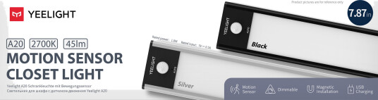 Yeelight - Bevegelsessensor Skaplampen 20cm (Sort 2700K)