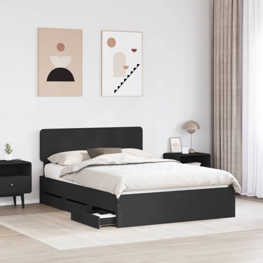  Sengestamme med skuff Svart 150 x 200 cm Konstruert tre