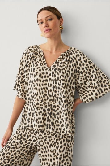 Ellos Collection Bluse i viskose Brun