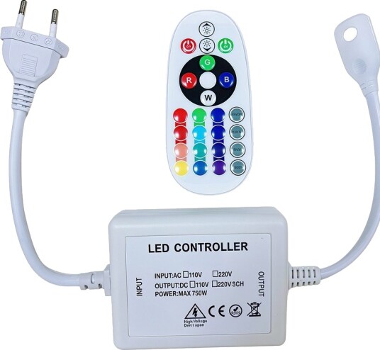 RGB 16x16 Neon flex kontroller med fjernkontroll   Inkl. endestykke 230V minnefunksjon radiostyrt maks. 50 m