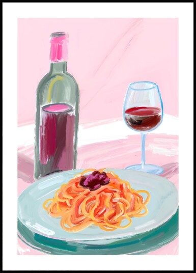 Spaghetti and Red Wine Plakat / 100x150