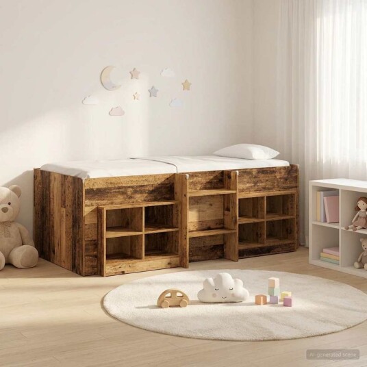 Loft Seng Ramme med Skap 3 pcs Gammelt tre Konstruert tre