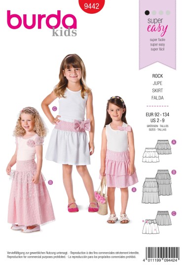Burda 9442 - Skjørt EUR: 92-134, US: 2-9