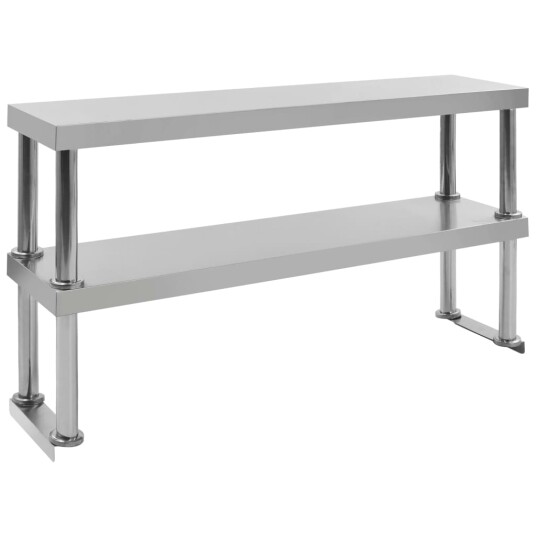 Øvre hylle for arbeidsbord 2 hyller 120x30x65 cm rustfritt stål
