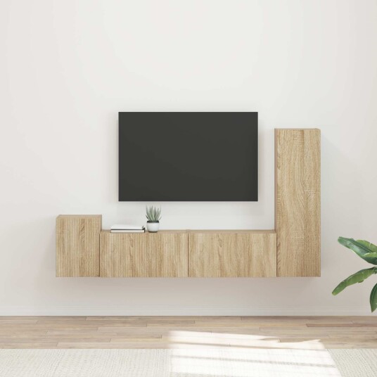TV benksett Veggmontert 4 pcs Sonoma eik Konstruert tre TV benksett Veggmontert 4 pcs Sonoma eik Konstruert tre