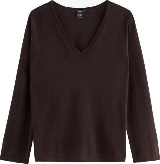 Lindex Fine Knit Jumper In Merino Wool DARK BROWN XS/S