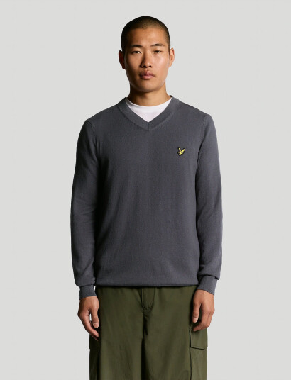 Lyle & Scott Cotton Merino V Neck Jumper - Grey - S Lyle & Scott Cotton Merino V Neck Jumper - Grey - S