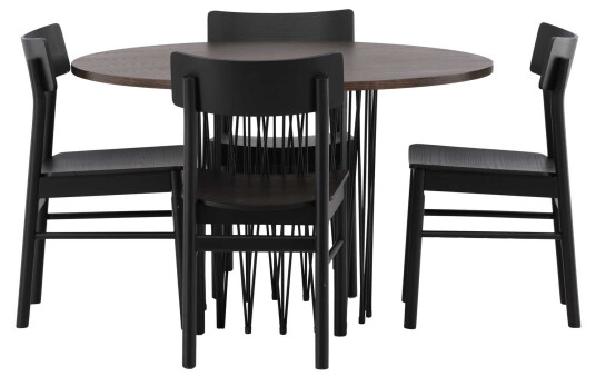Venture Design Stone round & Montros spisegruppe Svart/mokka 4 stoler & bord 120 cm