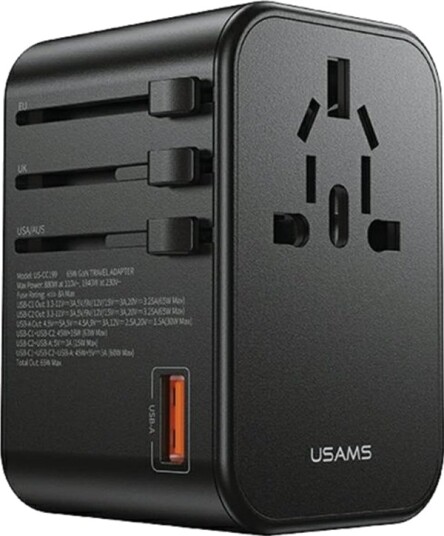 Usams Adapter Siec 1Xusb+2Xusb-C T62 65W 4W1 Us/Au/Eu/Uk Svart/Svart Cc199tc01 Us-Cc199 Universal Reiselader Usams Adapter Siec 1Xusb+2Xusb-C T62 65W 4W1 Us/Au/Eu/Uk Svart/Svart Cc199tc01 Us-Cc199 Universal Reiselader