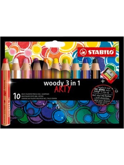 STABILO woody Arty 3 in 1 cardboard wallet of 10 pens incl. a sharpener STABILO woody Arty 3 in 1 cardboard wallet of 10 pens incl. a sharpener
