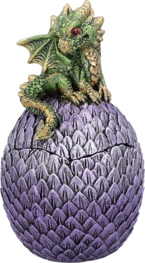 Dragonling Perch Box Grønn Drage og Lilla Drageegg Beholder 14 cm