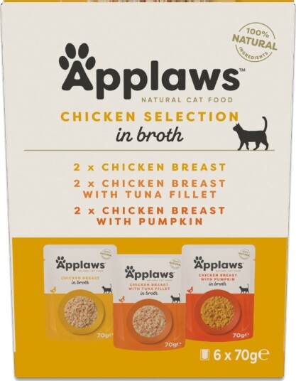 Applaws våtfôr pose med buljong mix 3 varianter Kylling 6 x 70 g