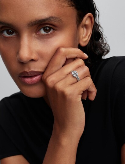Pandora Sparkling Lucky Clover Splittable Ring Silver 50