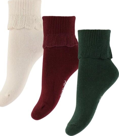 Konges Sløjd Sokker   3 pack   Green Mix m. Volang   Konges Sløjd   22/24   Sokker Beige Bordeaux Grønn
