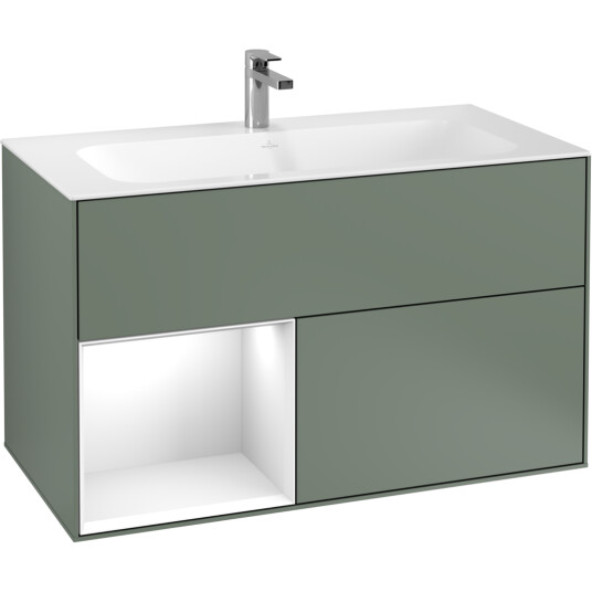 VILLEROY & BOCH FINION SERVANTSKAP 100 OLIVEN MATT LAKK EMOTION-LYS, VENSTRESTILT HVIT HYLLE