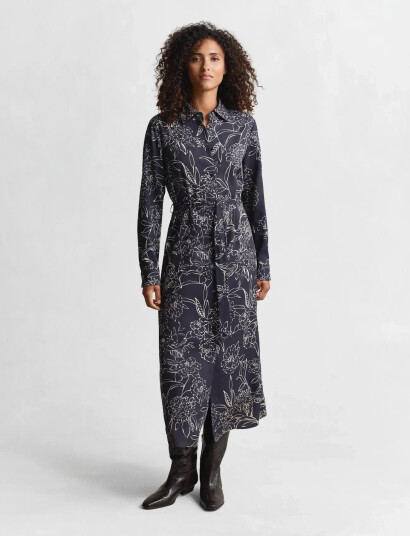 GANT Floral Print Ls Shirt Dress Navy 38