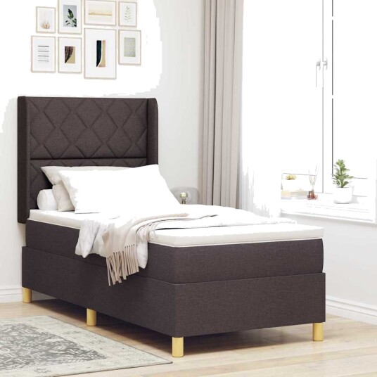 vidaXL Boksfjær Seng med hodegjerde Mørk brun 90 x 190 cm stoff