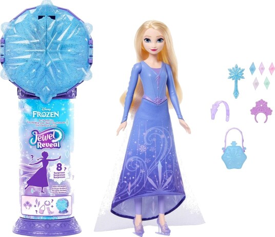 Frost Disney Frozen Jewel Reveal Ice Skating Elsa Fashion Doll With 8 Surprises Including Gem Box & Accy Purple ONE SIZE