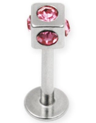 Tøff Labret med Firkantet Kule med Rosa Stener Strl 1.2 x 8 mm med 3 mm kule Tøff Labret med Firkantet Kule med Rosa Stener Strl 1.2 x 8 mm med 3 mm kule