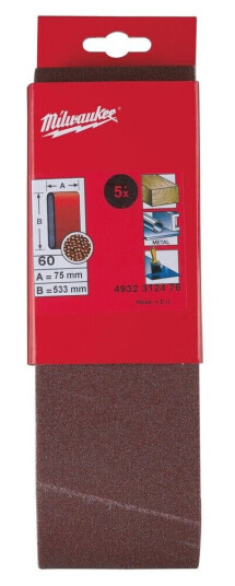 Milwaukee Slipebånd båndsliper 75X533mm K60 5pk Milwaukee Slipebånd båndsliper 75X533mm K60 5pk
