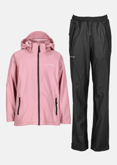 Swedemount Koster Rain Set Jr Dusty Rose/Black 120 Sett Jakke + Bukse