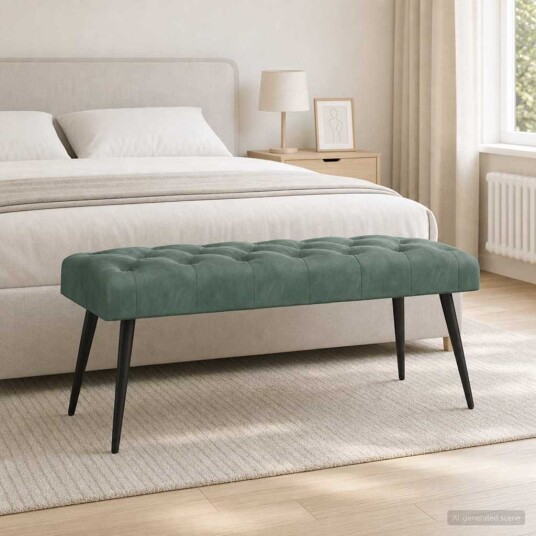 vidaXL Benk med knappheft Havgrønn 110 x 40 x 46 cm Fløyel