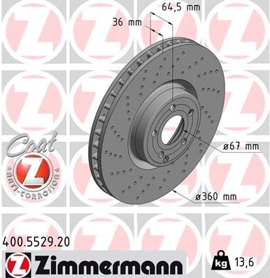 Bremseskive ZIMMERMANN 400.5529.20 Bremseskive ZIMMERMANN 400.5529.20