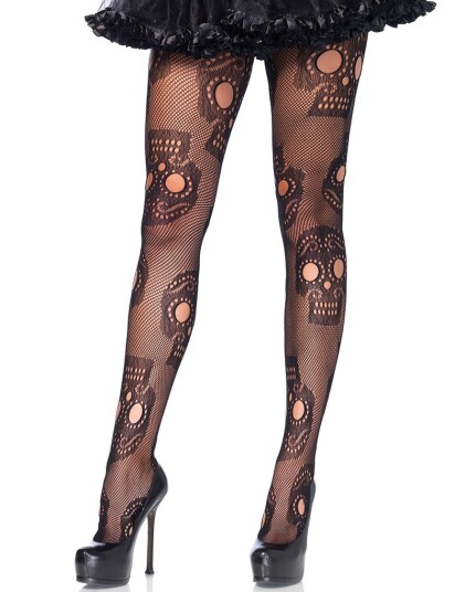 Day of the Dead Svart Nettingstrømpebukse Plus Size