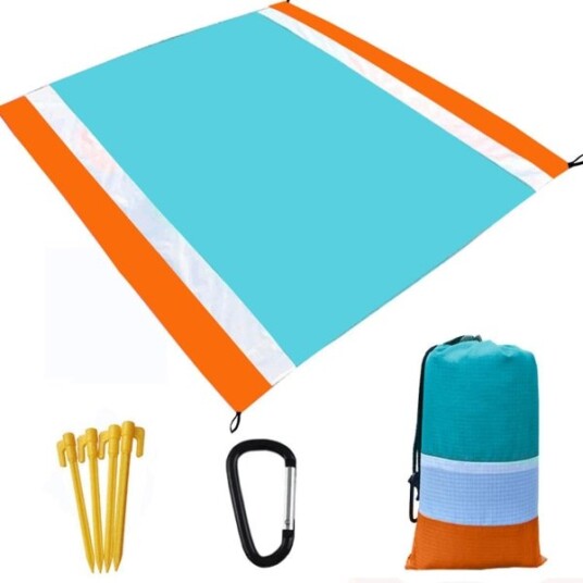 Ultralett vannavvisende campingmatte med oppbevaringspose sandfri strandmatte piknikteppe sandsikkert strandteppe Orange Blue