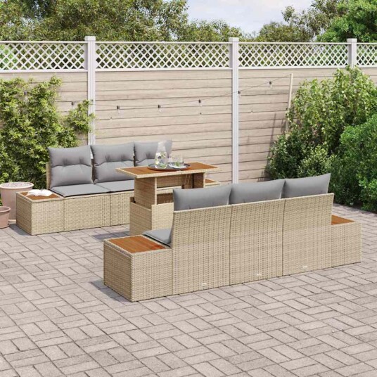 vidaXL Hagesofa Set med lagring 7 pcs Beige Poly rattan